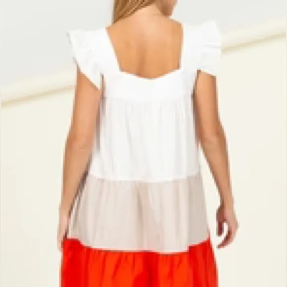 Red This Moment Color Block Tiered Mini Dress Babydoll Women’s Medium Coastal - Picture 4 of 6